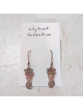 1.75 Inch Pink Czech Bead AB Finish Dangle Earrings Handmade Jewelry